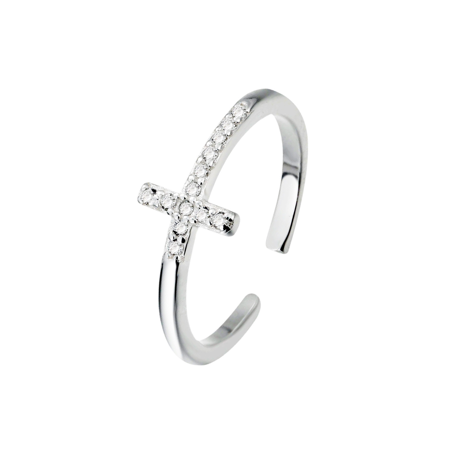 European And American Niche Design Rhinestone-studded Cross Ring - Image 5