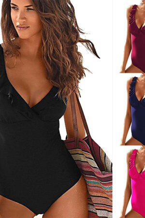 Swimsuit Sexy One-Piece V-neck Ruffled Swimsuit Amazon Hot Style Swimsuit Women Swimwear