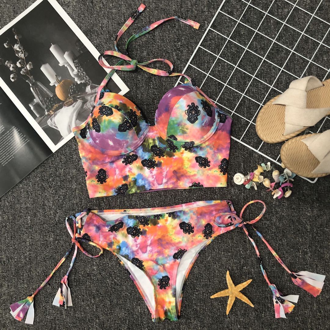 Source Manufacturer Ladies Split Swimwear Dyed Swimsuit AliExpress Amazon Bikini Swimwear - Image 3