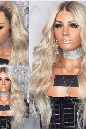 European and American blonde long curly wigs