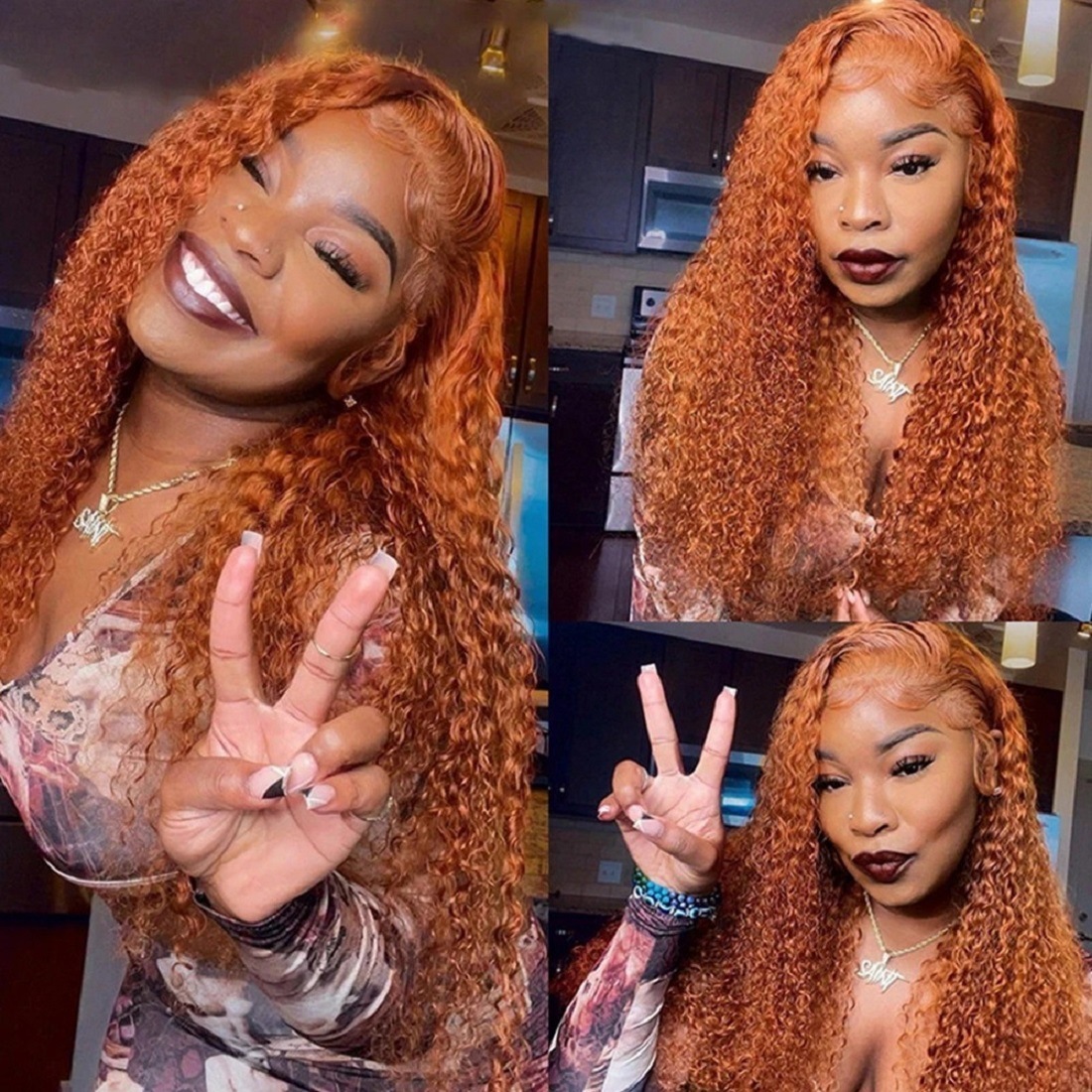 Front Lace Small Curly Orange Curly Hair Chemical Fiber Fake Head Cover - Image 2