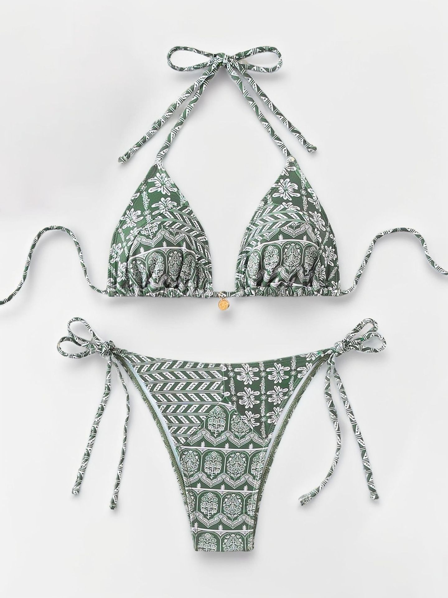 Women Printed Lace-up Bikini Split Swimsuit Swimwear - Image 9