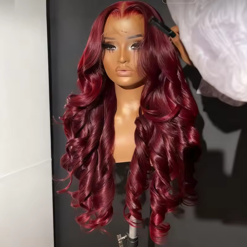 13x6 Human Hair Lace Wig, High-Definition Burgundy Lace Wig, Human Hair With Aligned Cuticle Layer, Indian Hair Wig - Image 3