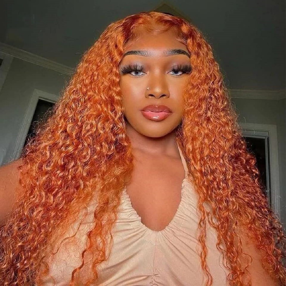 Front Lace Small Curly Orange Curly Hair Chemical Fiber Fake Head Cover - Image 6
