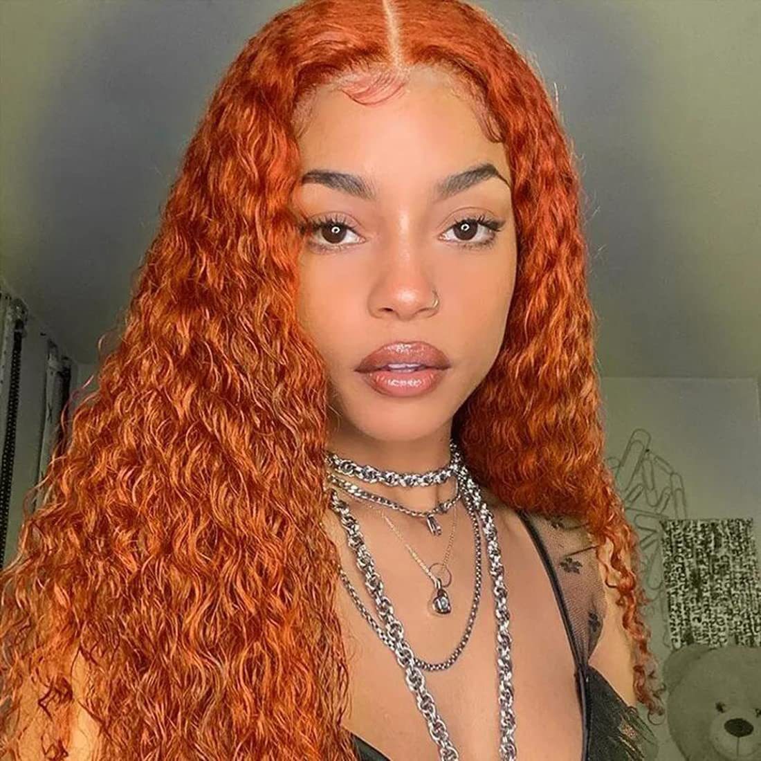 Front Lace Small Curly Orange Curly Hair Chemical Fiber Fake Head Cover - Image 5