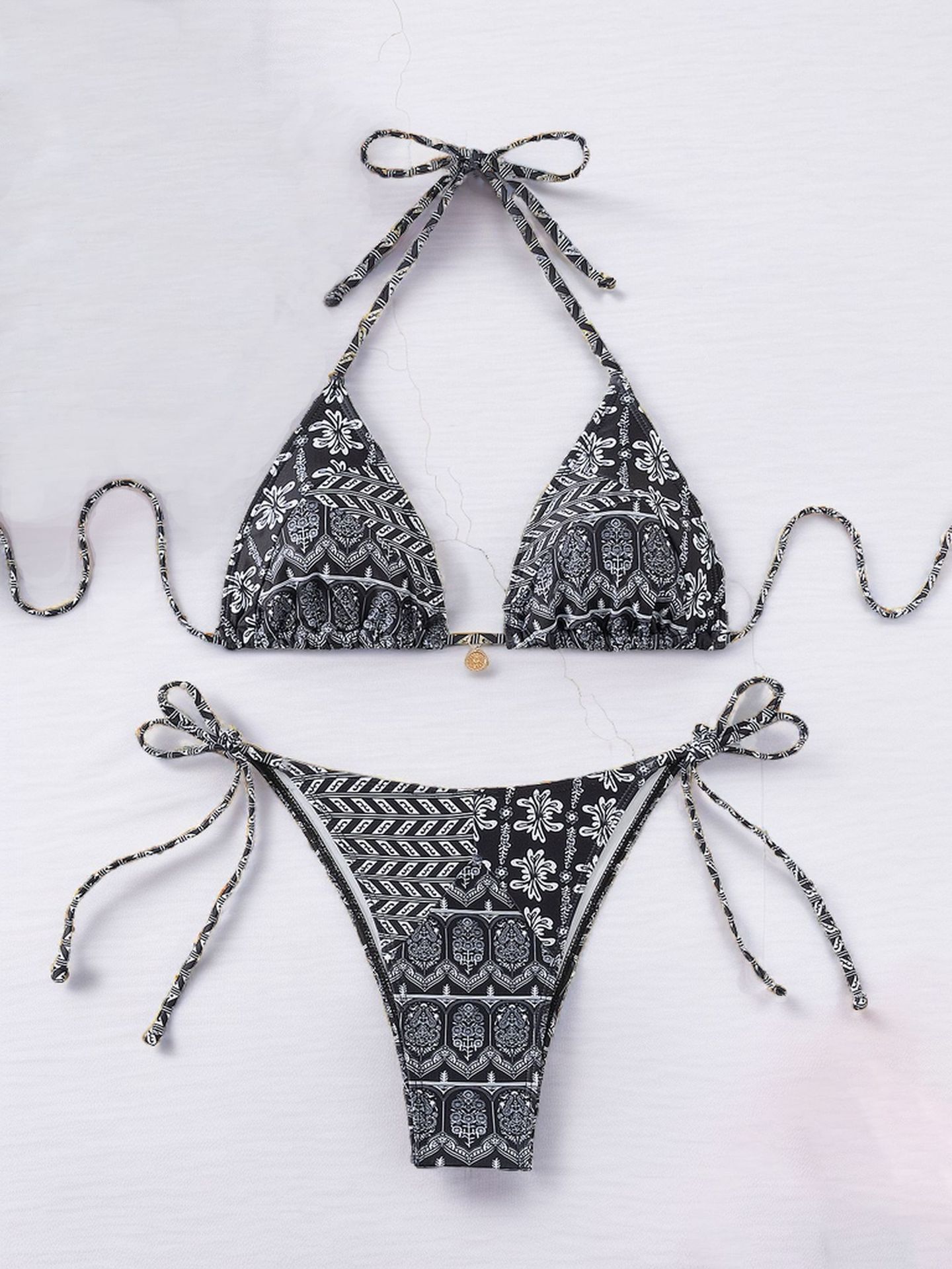 Women Printed Lace-up Bikini Split Swimsuit Swimwear - Image 2