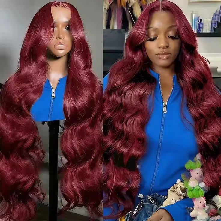 13x6 Human Hair Lace Wig, High-Definition Burgundy Lace Wig, Human Hair With Aligned Cuticle Layer, Indian Hair Wig - Image 2