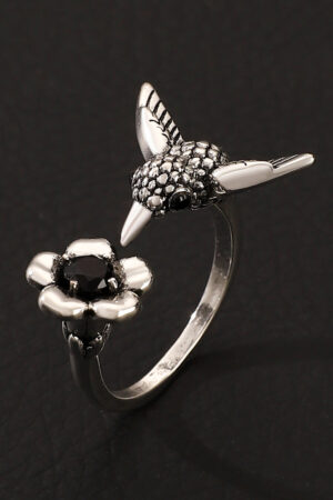 Floral And Hummingbird Vintage Open Ring