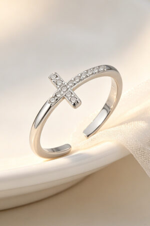 European And American Niche Design Rhinestone-studded Cross Ring