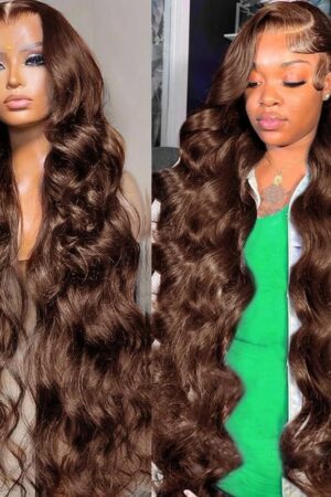 Chocolate Brown 13x4 Lace Front Wig Human Hair Color 4 Body Wave Density