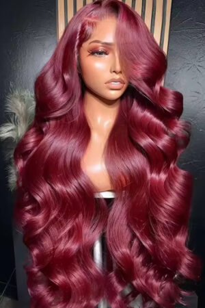 13x6 Human Hair Lace Wig, High-Definition Burgundy Lace Wig, Human Hair With Aligned Cuticle Layer, Indian Hair Wig